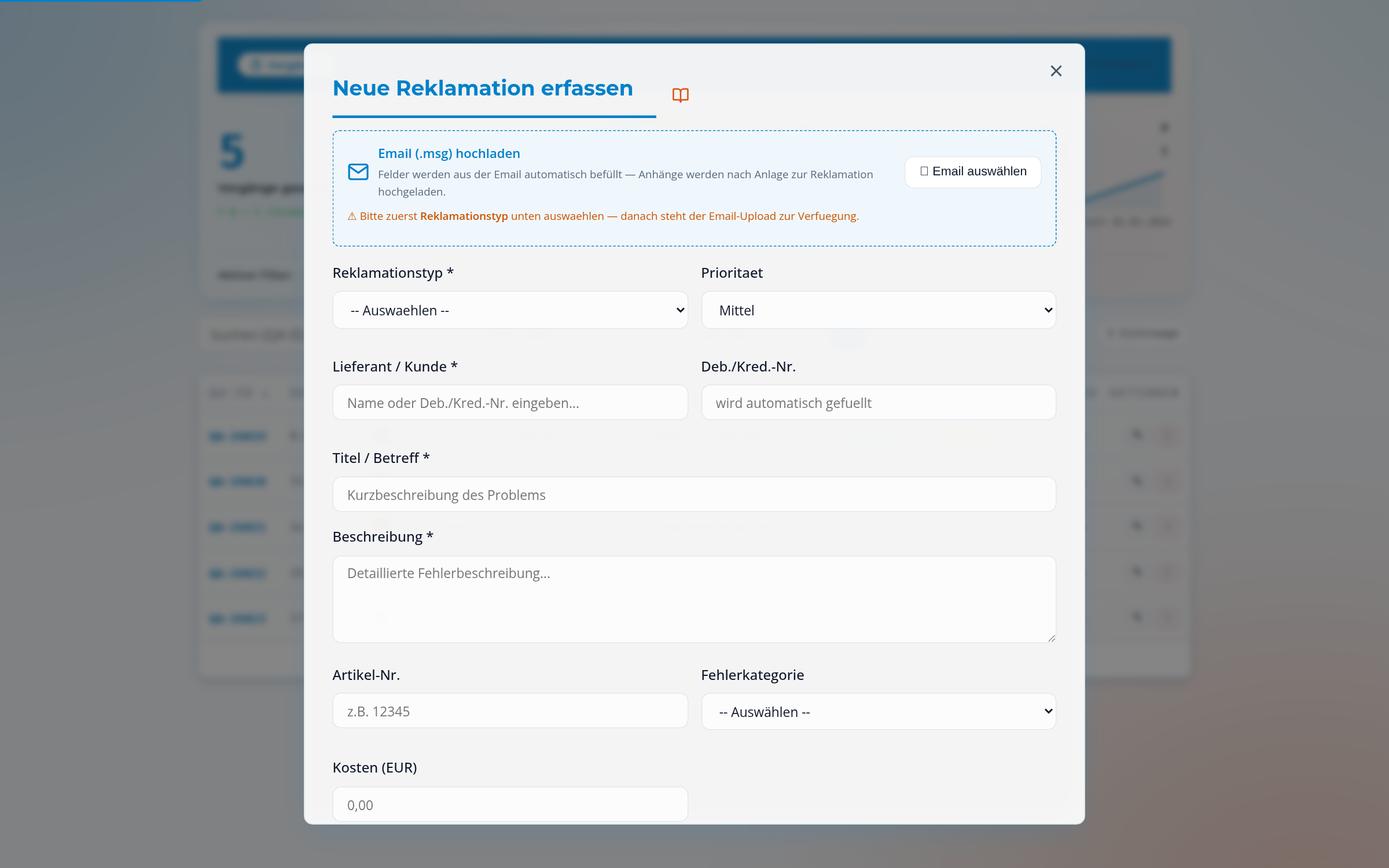 Schritt 1 · Typ wählen — vor dem Email-Upload
