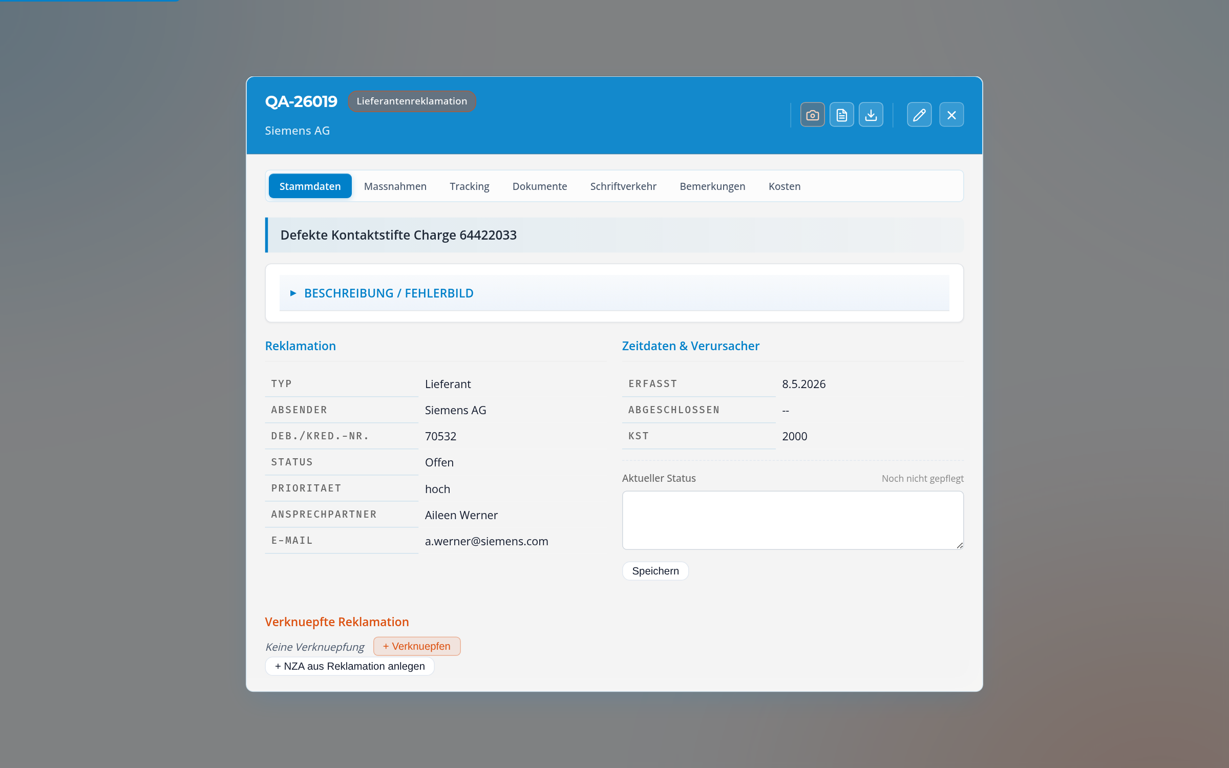 Stammdaten + QA-ID prüfen