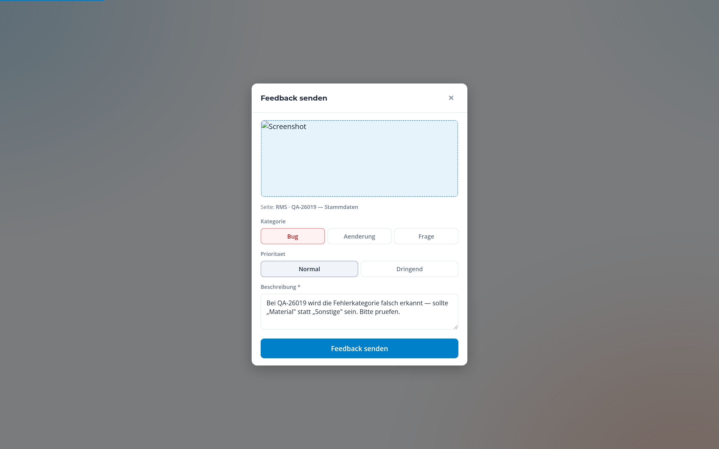 Feedback-Feature: Bug, Änderung, Frage
